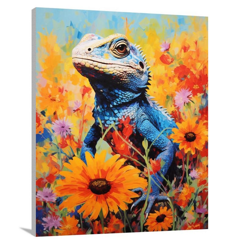 Lizard's Wildflower Journey - Pop Art - Canvas Print
