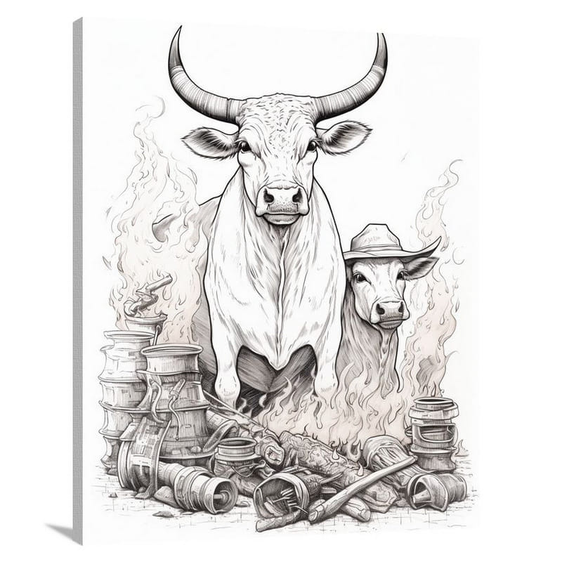 Longhorn - Black and White - Canvas Print