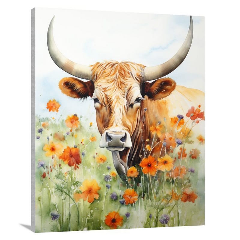 Longhorn's Serenade - Watercolor - Canvas Print