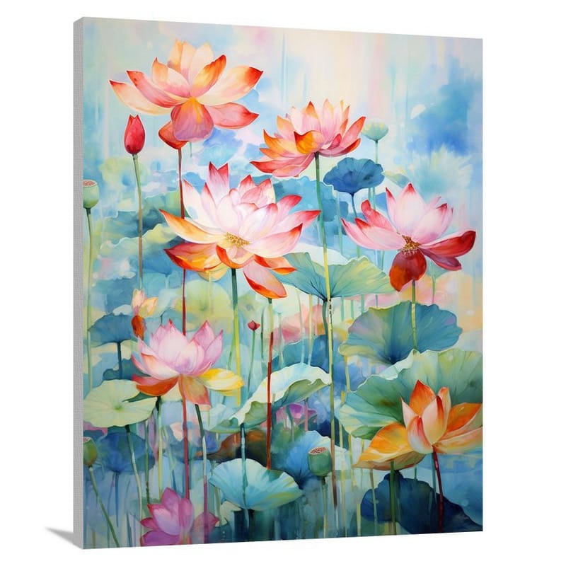 Lotus Blooms: A Vibrant Dance in Sunlight. - Canvas Print