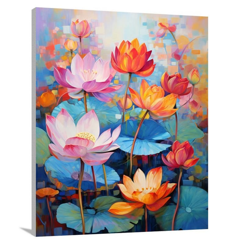 Lotus Blooms: A Vibrant Dance in Sunlight. - Contemporary Art - Canvas Print