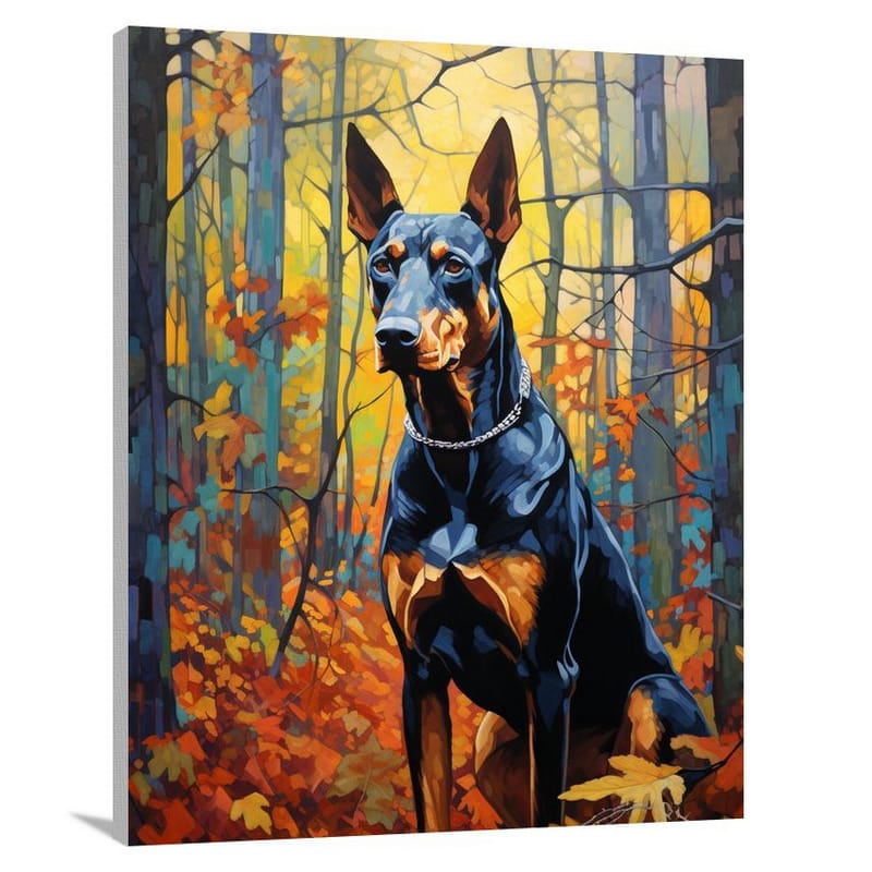 Loyal Guardian: Doberman's Autumn Path - Canvas Print