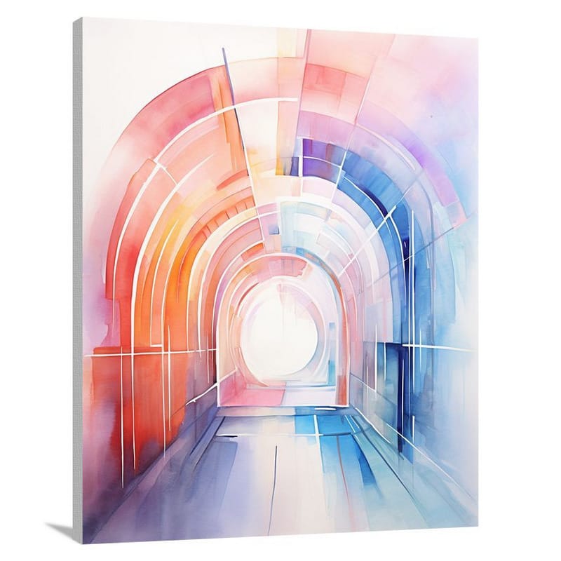 Luminous Passage: Tunnel of Tomorrow - Watercolor - Canvas Print