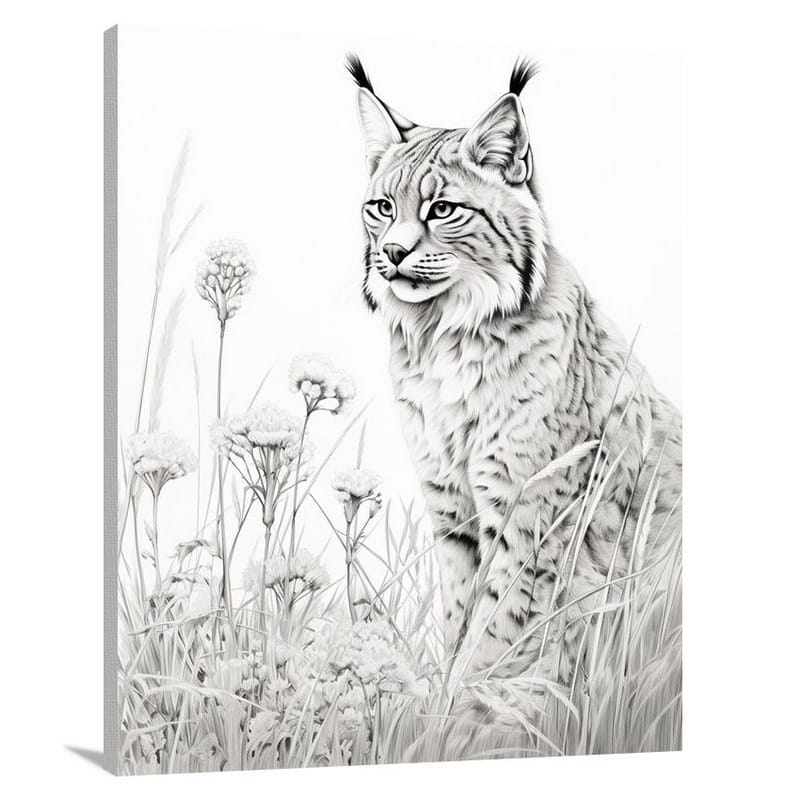 Lynx's Moonlit Whispers - Black And White - Canvas Print