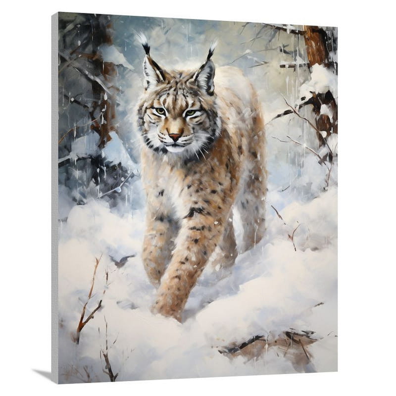 Lynx's Winter Stroll - Impressionist - Canvas Print