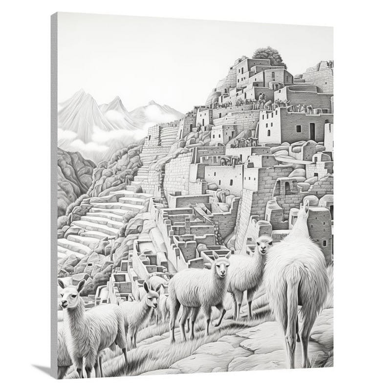 Machu Picchu's Llama Parade - Canvas Print