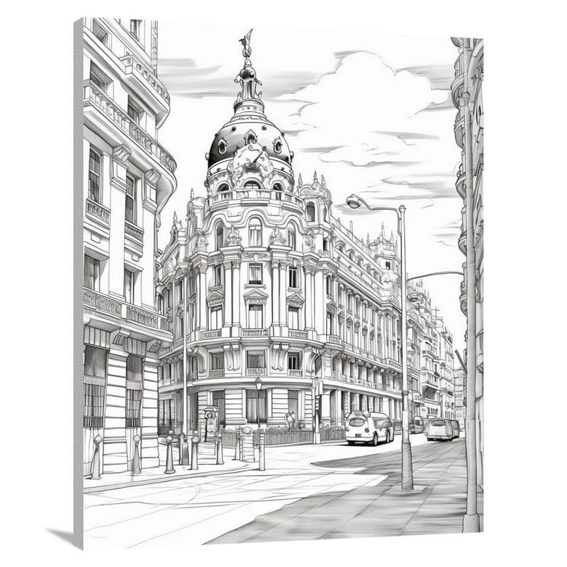 Madrid's European Whispers - Black And White - Canvas Print