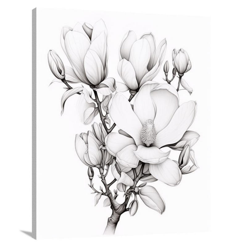 Magnolia's Misty Grove - Black And White - Canvas Print