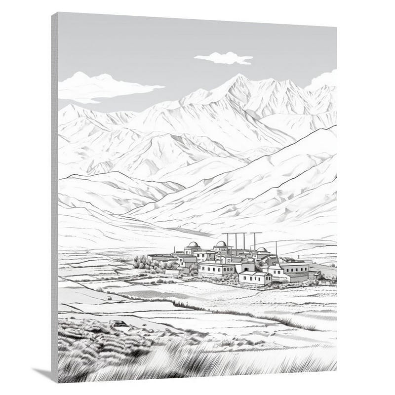 Majestic Atlas: Morocco's Monochrome Village - Canvas Print