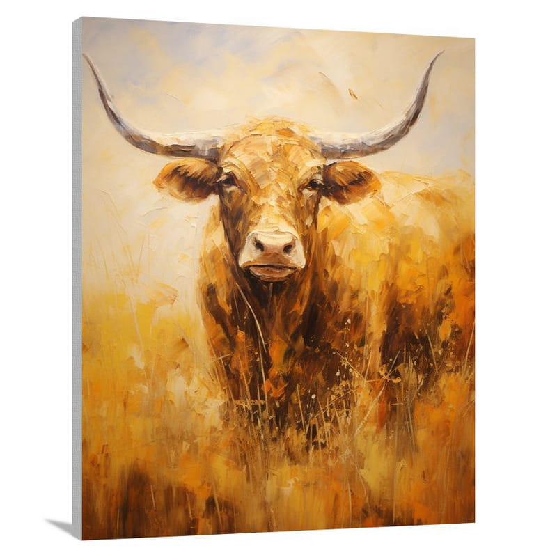 Majestic Bull: A Golden Encounter - Canvas Print