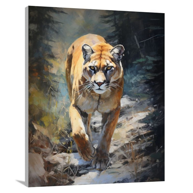 Majestic Cougar: Moonlit Power - Canvas Print