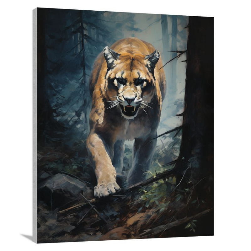 Majestic Cougar: Moonlit Prowl - Canvas Print