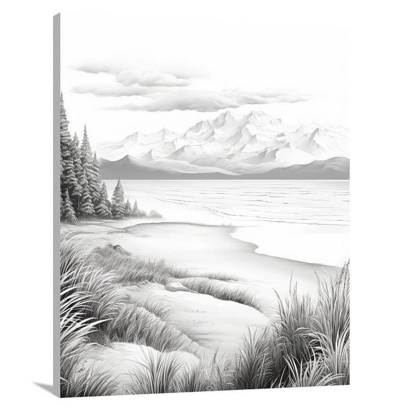 Majestic Harmony: Beachscape - Black And White - Canvas Print