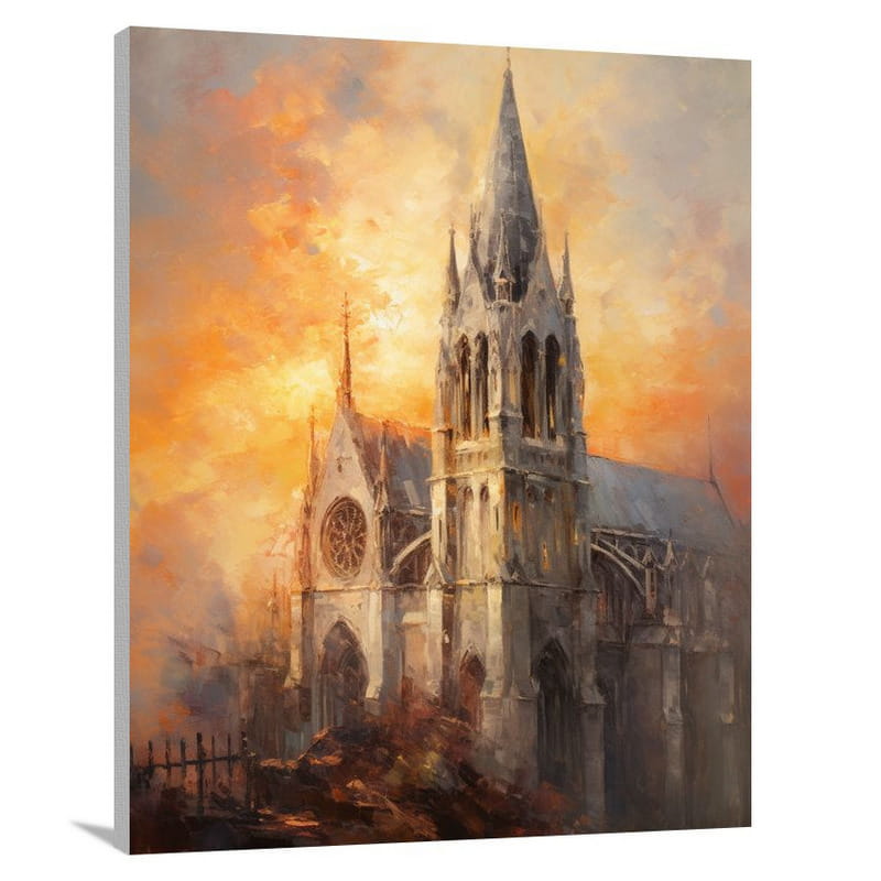 Majestic Masonry: A Serene Cathedral - Canvas Print