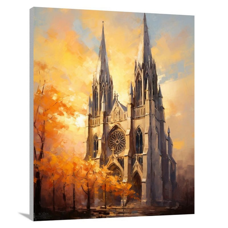 Majestic Masonry: A Serene Cathedral - Impressionist - Canvas Print
