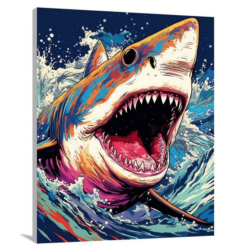 Majestic Menace: Great White's Gaze - Canvas Print