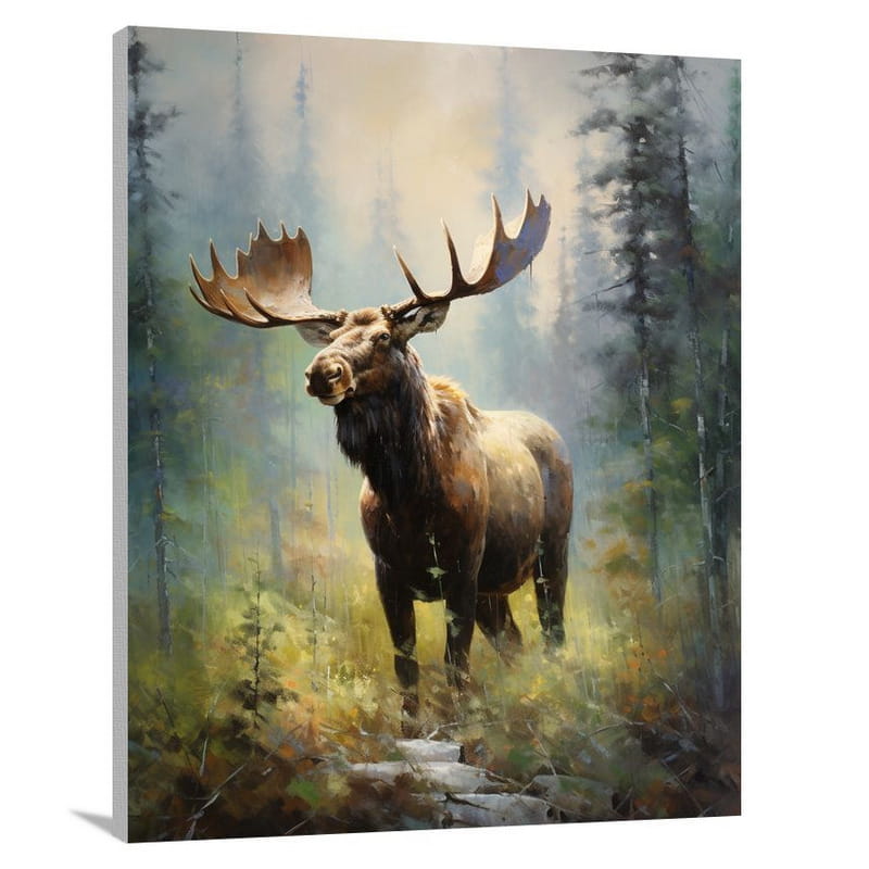 Majestic Moose: A Serene Forest Symphony. - Impressionist - Canvas Print