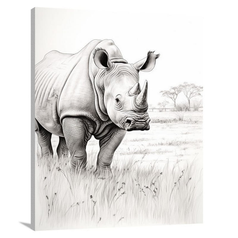 Majestic Rhinoceros: Serene Savannah - Black And White - Canvas Print