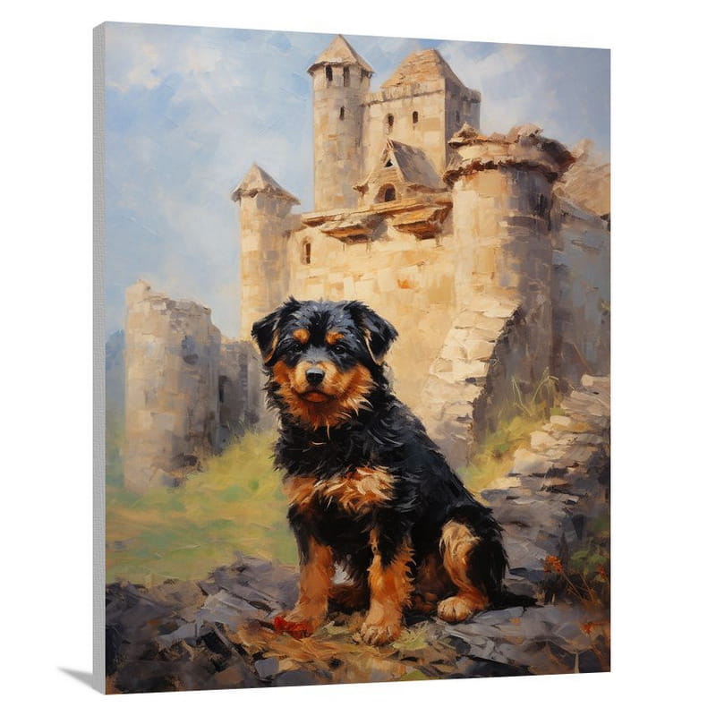 Majestic Rottweiler: Guardian of the Castle - Canvas Print