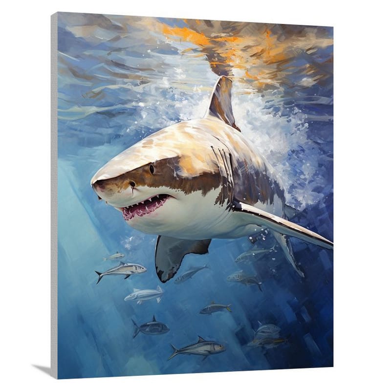 Majestic Shark: Aquatic Symphony - Impressionist - Canvas Print