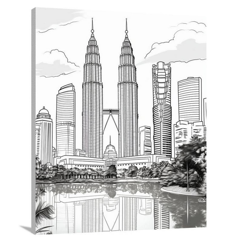 Malaysia's Ambitious Skyline - Black And White - Canvas Print