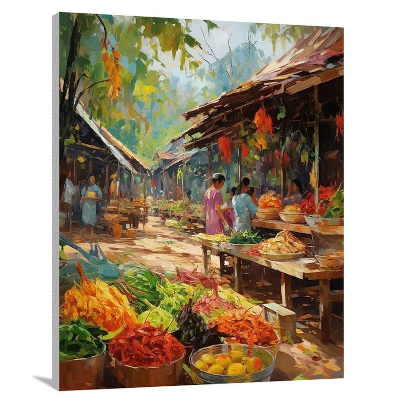 Malaysia's Vibrant Market - Impressionist - Canvas Print