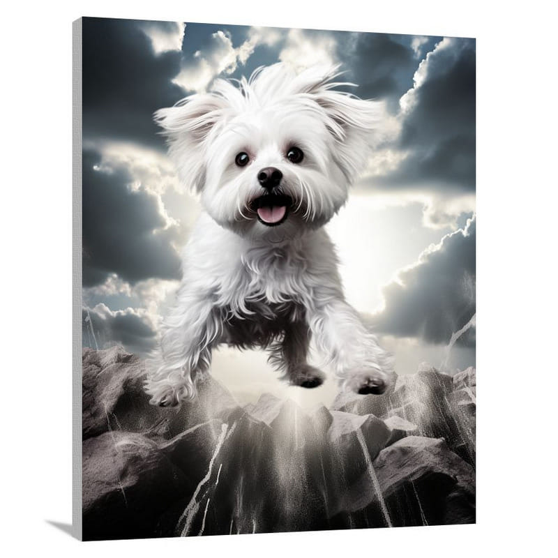 Maltese Guardian - Black And White - Canvas Print