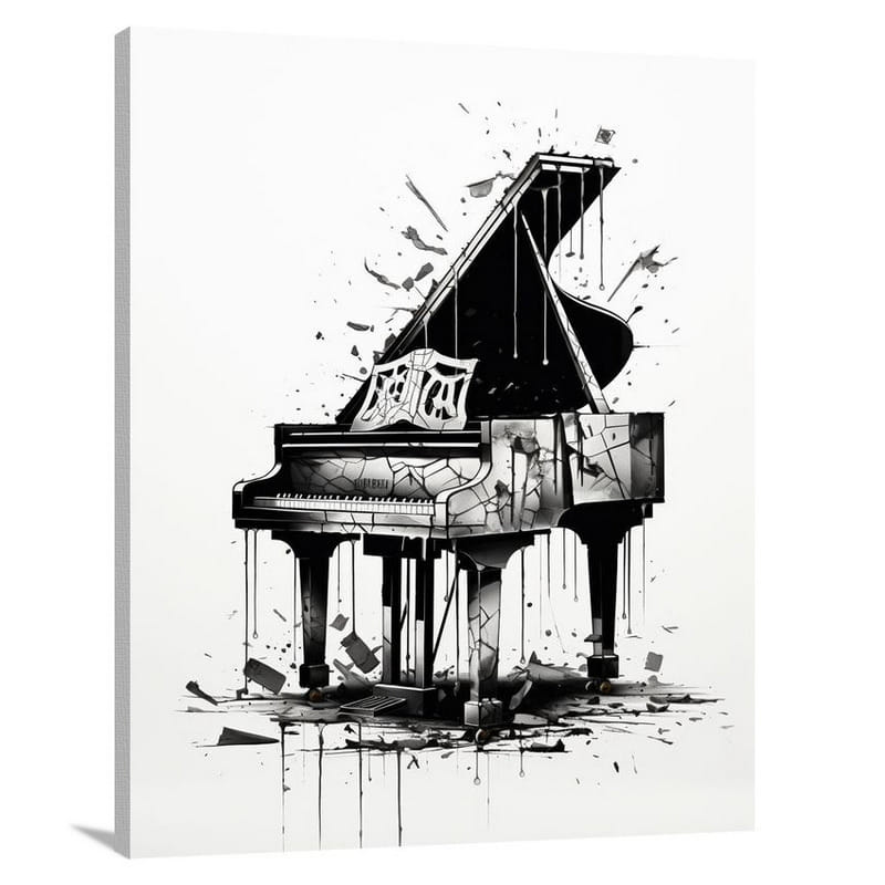 Melancholic Echoes: Piano's Sorrow - Black And White - Canvas Print
