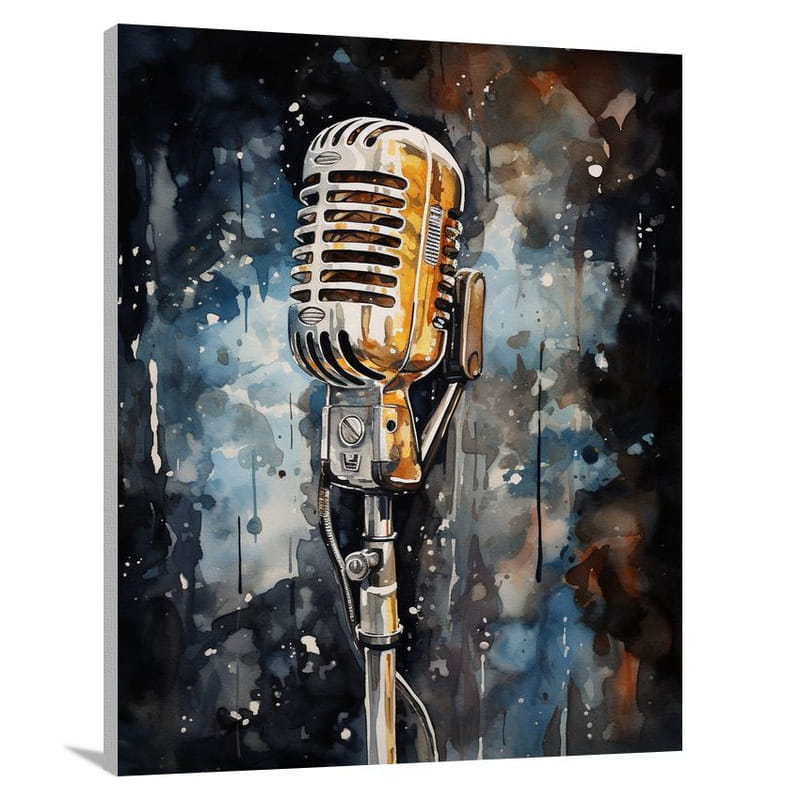 Melancholic Serenade: Microphone - Watercolor - Canvas Print