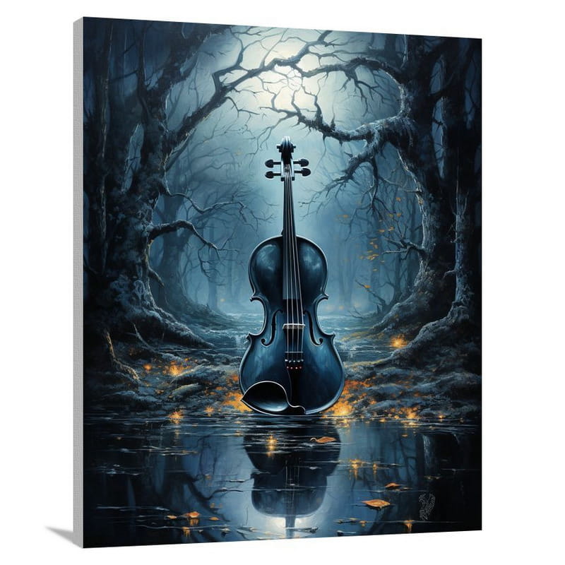 Melodic Serenade: Violin in the Moonlit Forest - Contemporary Art - Canvas Print