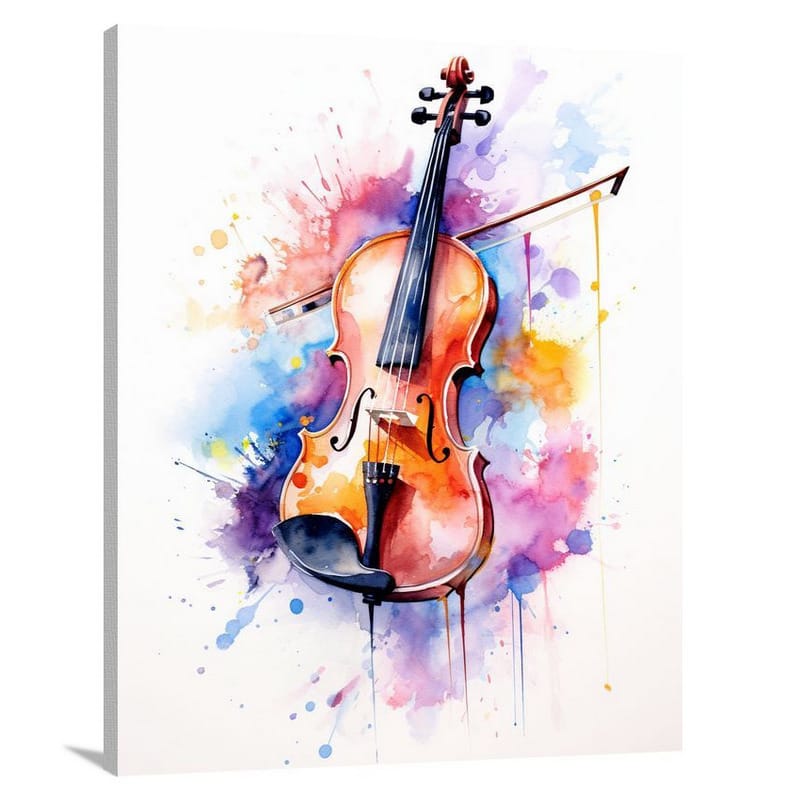 Melodic Strings: Violin's Vibrant Symphony - Watercolor - Canvas Print