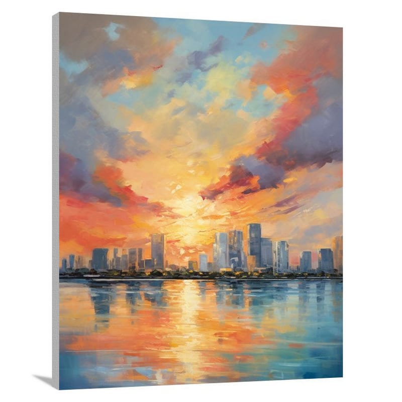 Miami Skylines: Fiery Impressions - Canvas Print