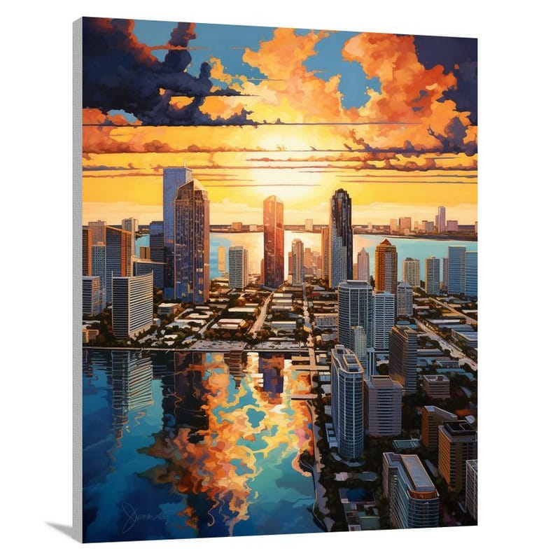 Miami Skylines: Golden Awakening - Contemporary Art - Canvas Print