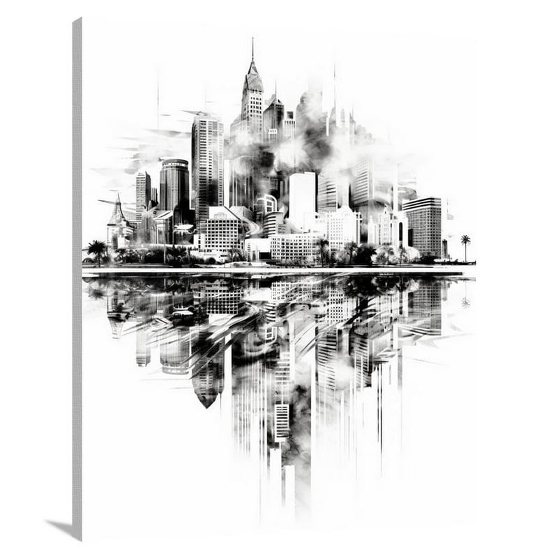 Miami Skylines: Monochrome Symphony - Canvas Print