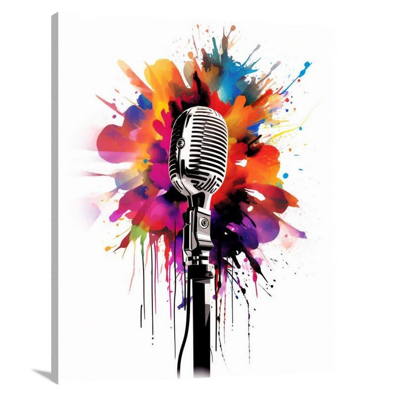 Microphone Symphony - Black And White - Canvas Print