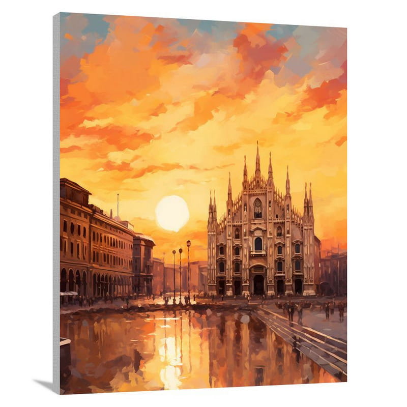 Milan's Golden Sunset: - Impressionist - Canvas Print