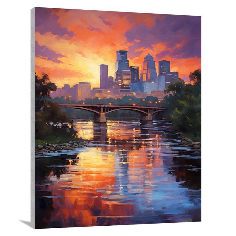 Minneapolis Twilight: A Vibrant Skyline - Impressionist - Canvas Print