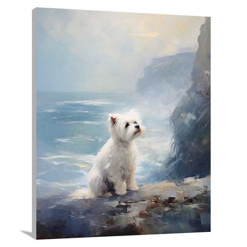 Misty Coastal Serenity: Maltese Gaze - Canvas Print