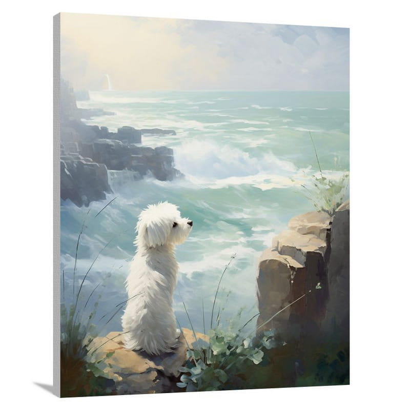 Misty Coastal Serenity: Maltese Gaze - Contemporary Art - Canvas Print