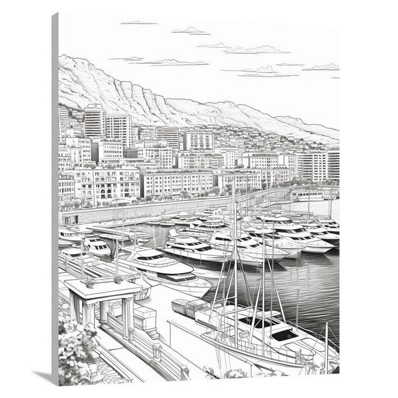 Monaco Serenity - Black And White - Canvas Print