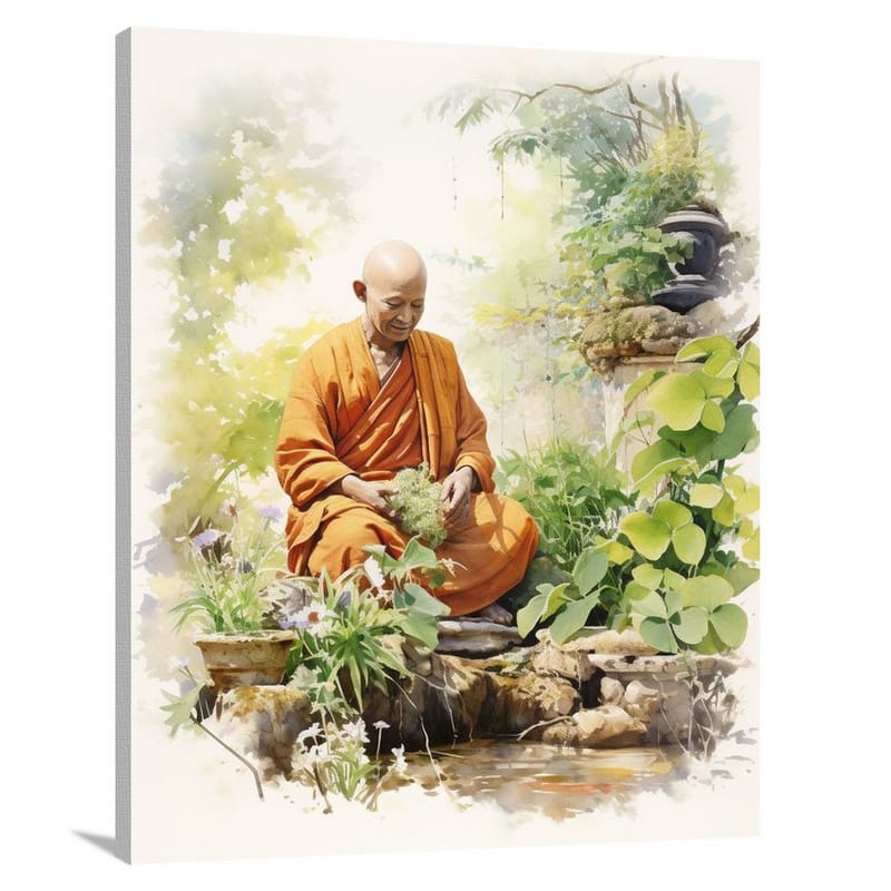 Monk's Serene Profession - Watercolor 2 - Canvas Print