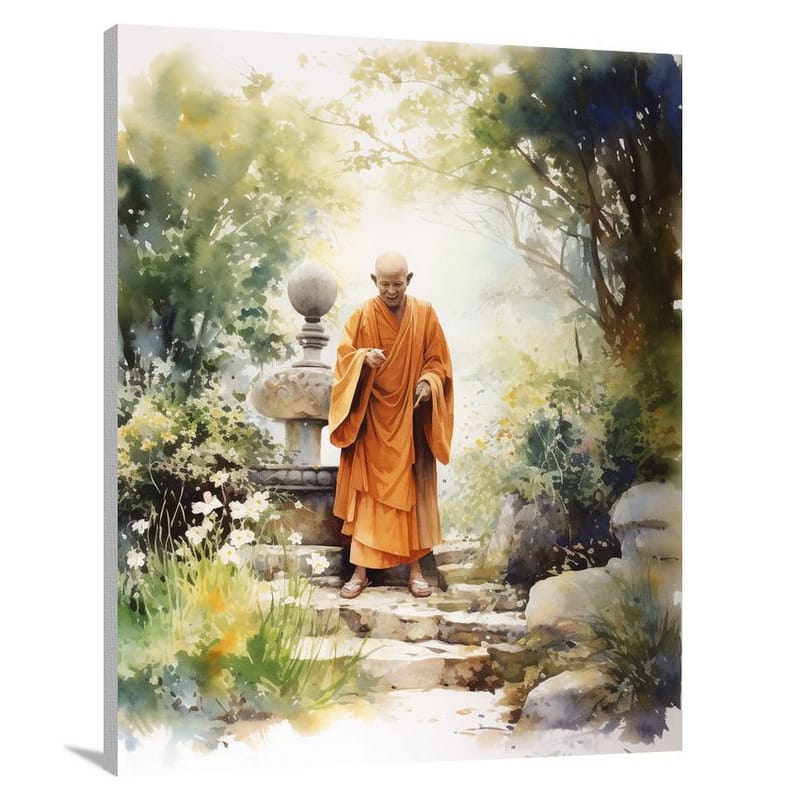 Monk's Serene Profession - Watercolor - Canvas Print