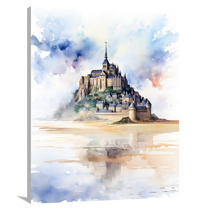 Mont Saint-Michel: Serene Architecture - Watercolor - Canvas Print