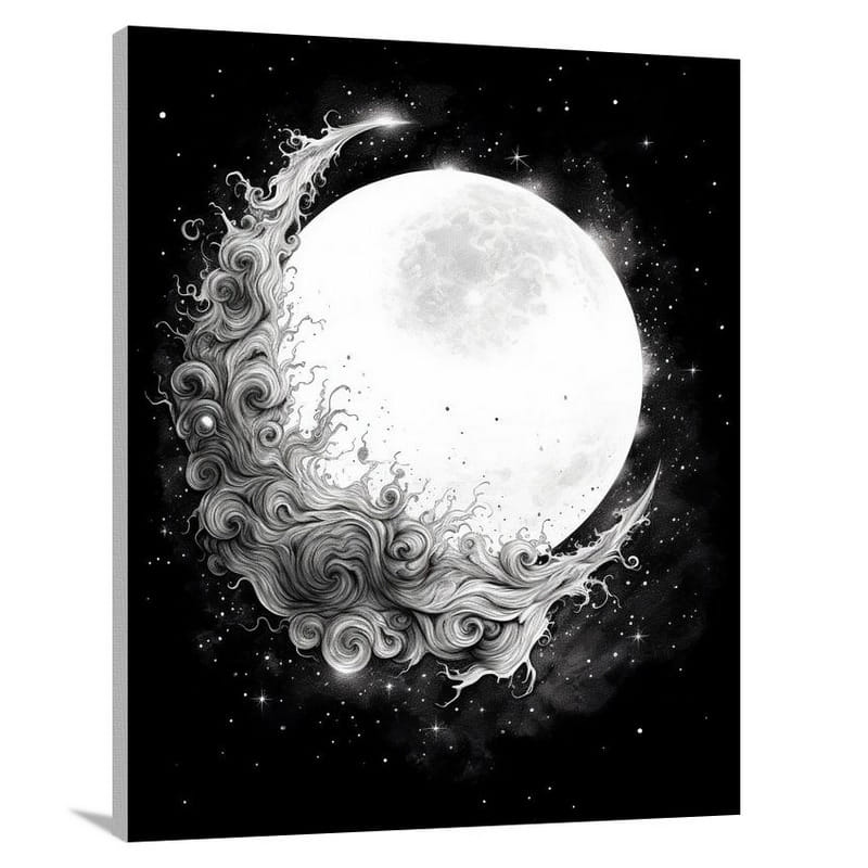 Moon Eclipse: Celestial Symphony - Black And White - Canvas Print