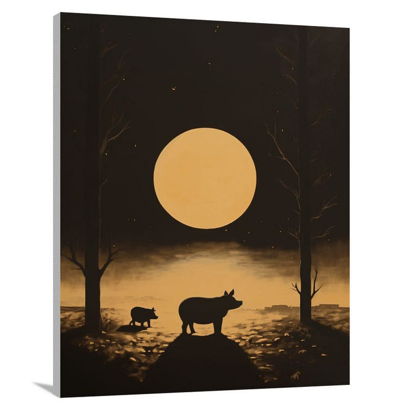 Moonlit Harmony: Pig and Farm Animals - Canvas Print