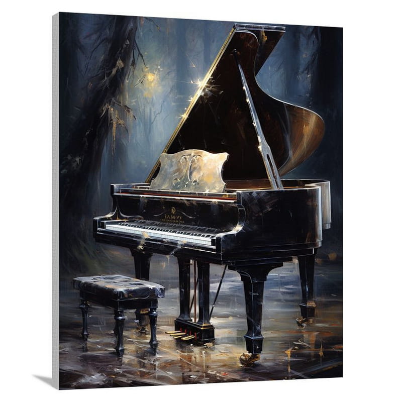 Moonlit Melodies: Piano in the Forest - Canvas Print