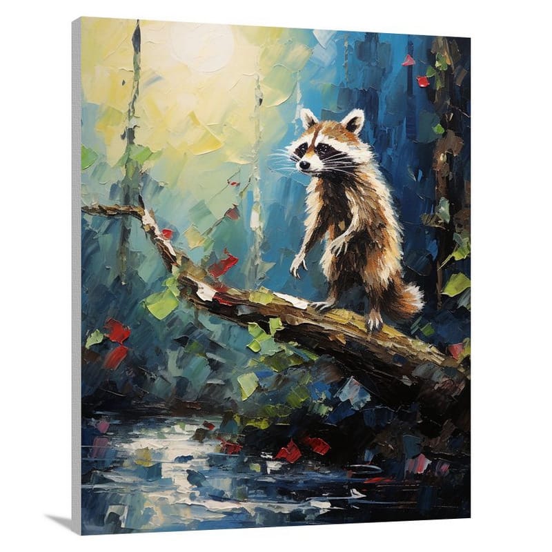 Moonlit Mischief: Raccoon's Stealth - Canvas Print