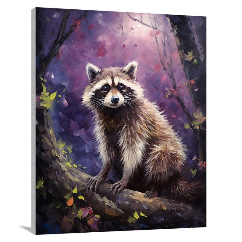 Moonlit Mischief: Raccoon's Stealth - Impressionist - Canvas Print