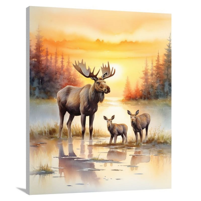 Moose's Twilight Reunion - Watercolor - Canvas Print