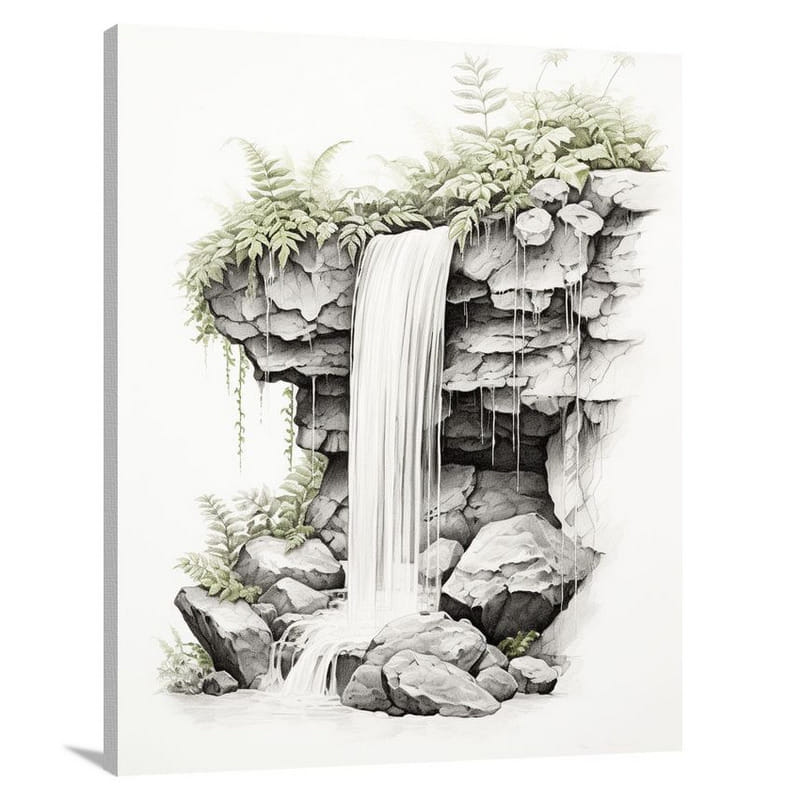 Mossy Cascades - Black And White - Canvas Print